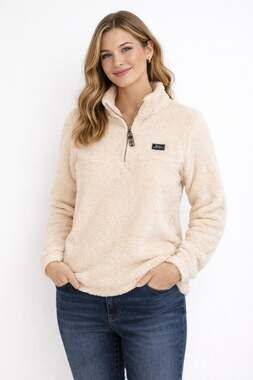 Simply Southern Sherpa Pullover S Cream Beige Quarter Zip Fleece Cozy Preppy